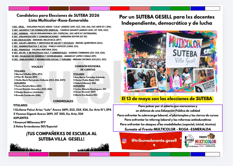Flyer de candidatos — Lista Multicolor Rosa Esmeralda