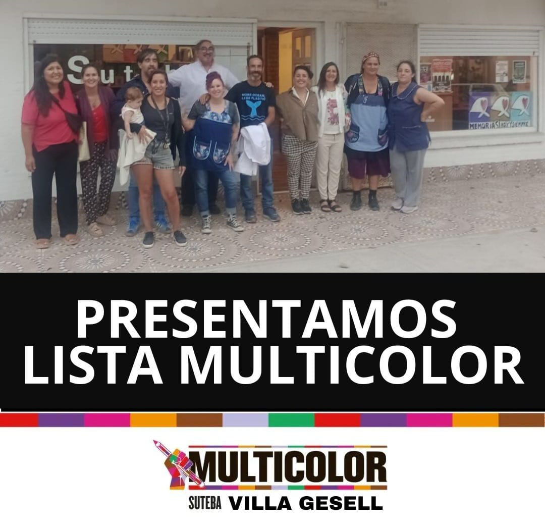Presentación de la Lista Multicolor frente a la sede de SUTEBA Villa Gesell